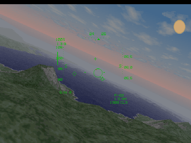 JetFighter III Screenshot (Slide show demo, 1995-11-29): Target identified. Closing to 1.3 nautical miles