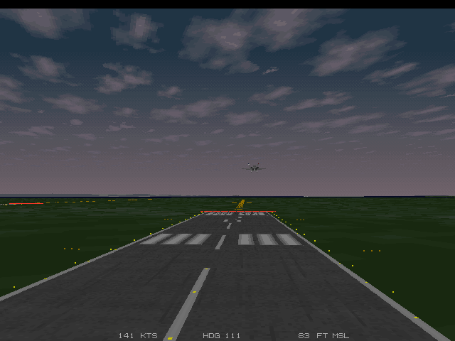 JetFighter III Screenshot (Slide show demo, 1995-11-29): Personnel are advised to clear the runway during final approach