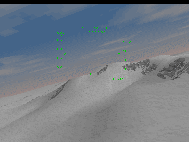 JetFighter III Screenshot (Slide show demo, 1995-11-29): The early morning light glitters across the new fallen snow