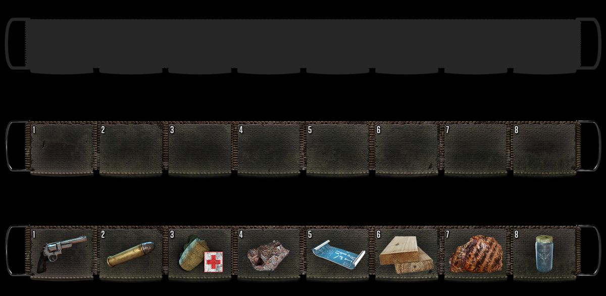 7 Days to Die Concept Art (Official development blog, 2014-2019): "Ryan is working hard on the new belt for the hud. Looking pretty spiffy to me." (May 13, 2014)