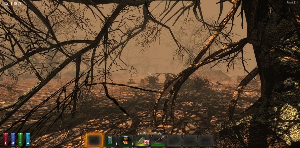 7 Days to Die Screenshot (Official development blog, 2014-2019): "We hired a couple of new programmers to focus on graphics and its paying off big time! [...] Shown here is the new tone curve, AO and polarization all working nicely." (March 5, 2015)