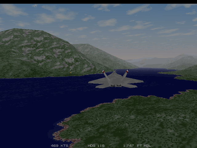 JetFighter III Screenshot (Slide show demo, 1995-11-29): Ready to go fishing for targets along the Rio Biobio
