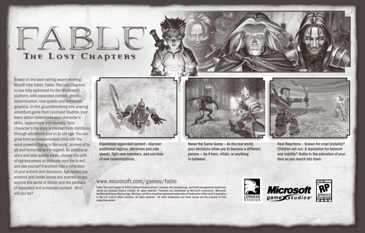 Fable: The Lost Chapters Manual Advertisement (Game Manual Advertisements): Back of manual: Dungeon Siege 2 (2005, Windows)