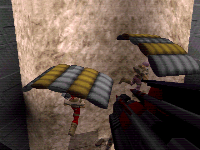 Malice: 23rd Century Ultraconversion for Quake Screenshot (Official website, 1998): parachute: the soft touchdown.