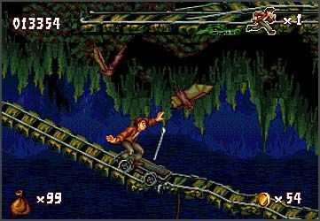 Pitfall: The Mayan Adventure Screenshot (Activision website, 1996): A wild ride through Tazamul mines!