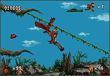 Pitfall: The Mayan Adventure Screenshot (Activision website, 1996): Harry Jr. zips away...