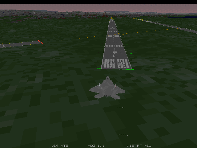 JetFighter III Screenshot (Slide show demo, 1995-11-29): Follow the runway lights in for a nice, easy landing