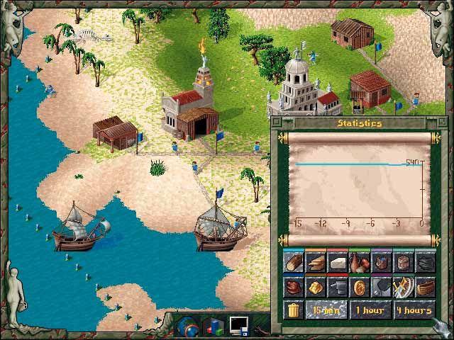 The Settlers II: Veni, Vidi, Vici Screenshot (Blue Byte USA website, 1996): Enjoy a challenging adventure with oceans and ships.