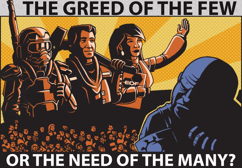 Red Faction: Guerrilla Other (Red Faction: Guerrilla Fan Site Kit): Propaganda poster 01 The greed of the few or the need of the many?