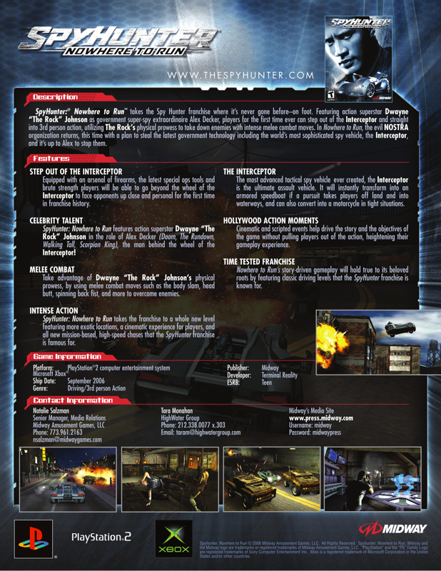 Spy Hunter: Nowhere to Run Other (Midway E3 2006 Asset Disc): Fact Sheet (page 2)
