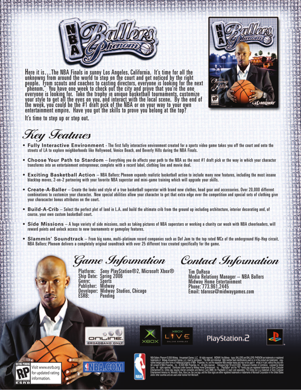 NBA Ballers: Phenom Other (Midway E3 2006 Asset Disc): Fact Sheet (page 2)