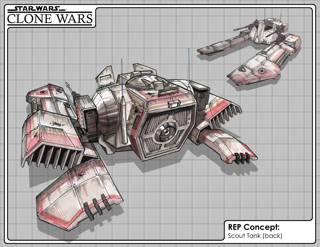 Star Wars: The Clone Wars Concept Art (LucasArts E3 2002 Press Kit): REP Concept: Scout Tank (back)