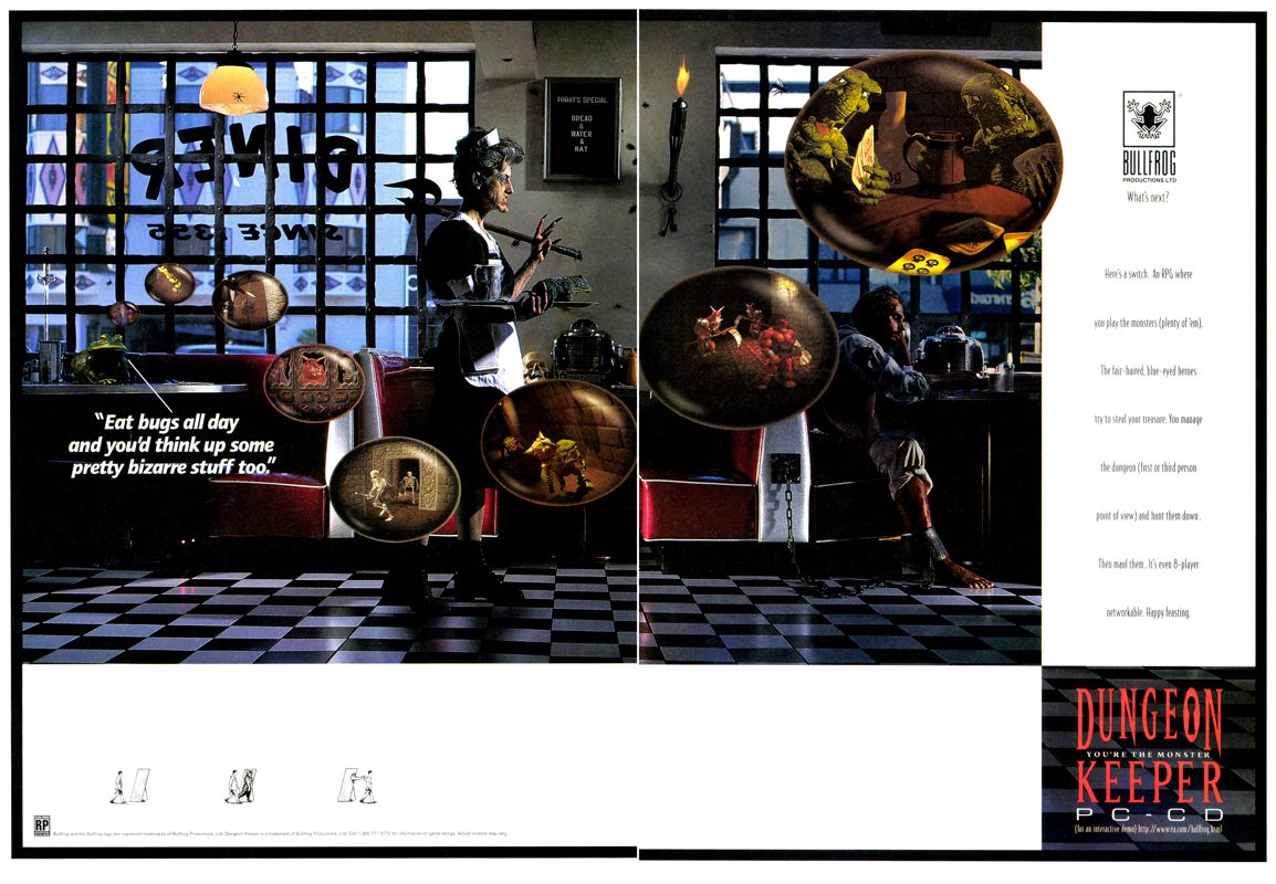 Dungeon Keeper Magazine Advertisement (Magazine Advertisements): PC Entertainment (United States), Issue #02 (February 1996)