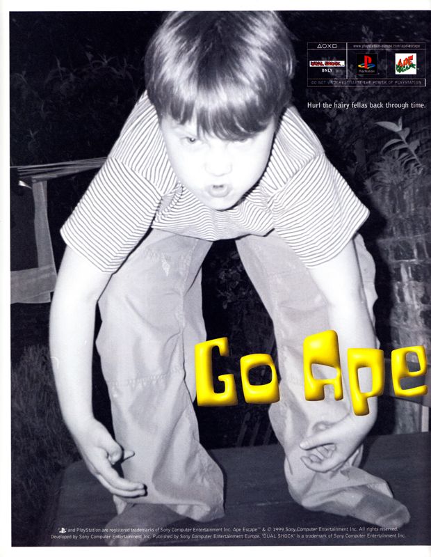Ape Escape Magazine Advertisement (Magazine Advertisements): Official PlayStation Magazine (United Kingdom), Issue #48 (August 1999)