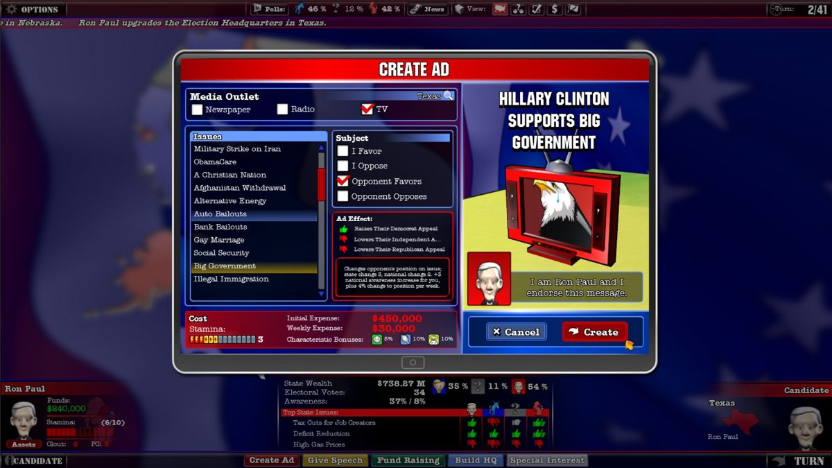 The Political Machine 2012 Screenshot (Steam)