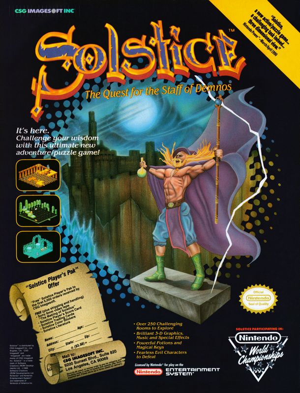 Solstice: The Quest for the Staff of Demnos Magazine Advertisement (Magazine Advertisements): Electronic Gaming Monthly (United States), Issue #012 (July 1990)