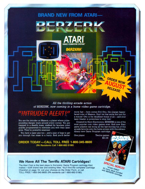 Berzerk Magazine Advertisement (Magazine Advertisements): Atari Age (United States), Vol. 1 No. 2 (July / August 1982)
