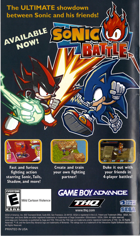 Sonic Battle Manual Advertisement (Game Manual Advertisements): Sonic Heroes (back of manual; US GameCube release)