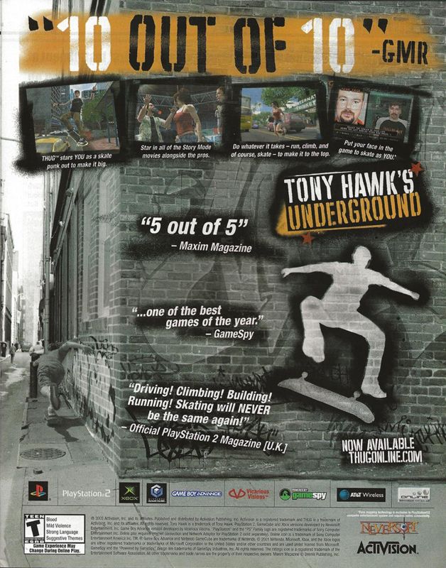 Tony Hawk's Underground Magazine Advertisement (Magazine Advertisements): WWE SmackDown Magazine (U.S.) Issue #1 2003