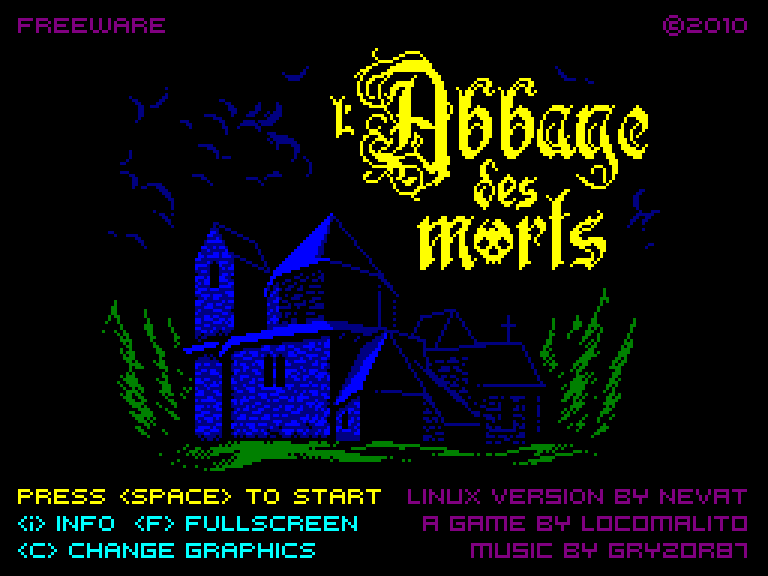 l'Abbaye des Morts Screenshot (GitHub): Title Screen (regular graphics)
