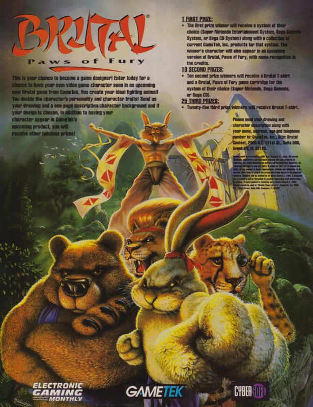 Brutal: Paws of Fury Magazine Advertisement (Magazine Advertisements): Electronic Gaming Monthly (United States), Issue 65 (December 1994).