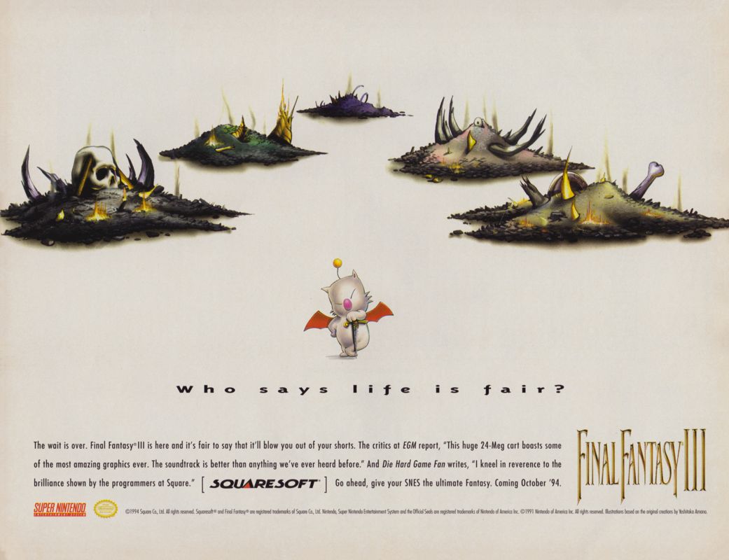 Final Fantasy III Magazine Advertisement (Magazine Advertisements): Electronic Gaming Monthly (United States), Issue 65 (December 1994).