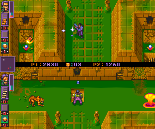 The Chaos Engine 2 Screenshot (Bitmap Brothers website, 1998): The Navvie tackles a puzzle in Aztec world