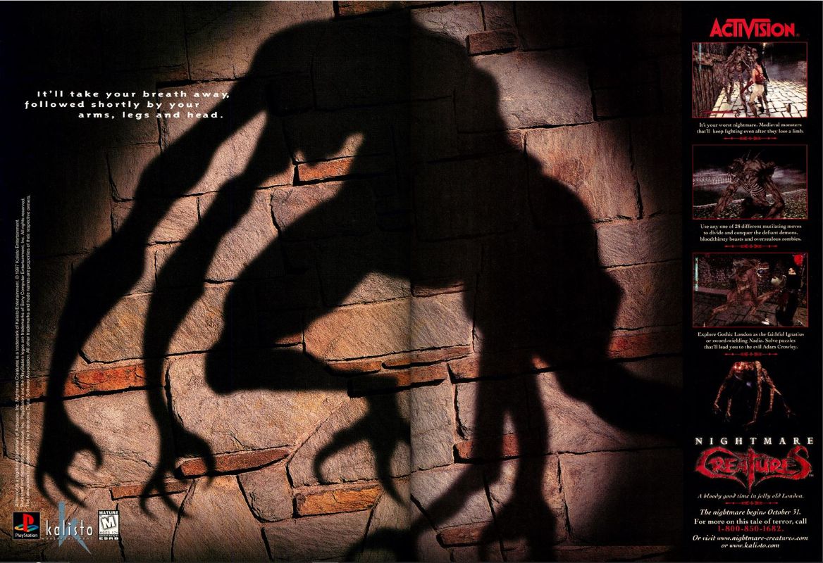 Nightmare Creatures Magazine Advertisement (Magazine Advertisements): Official U.S. PlayStation Magazine (United States), Volume 1 Issue 1 (October 1997)