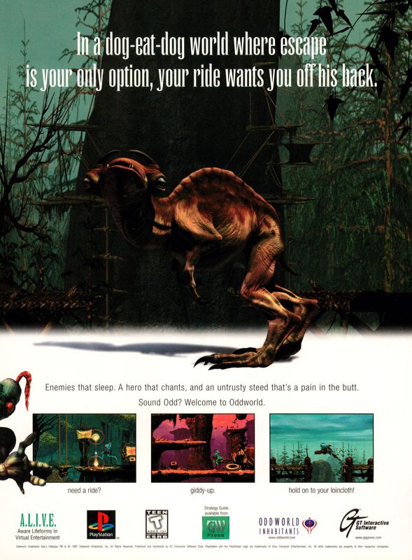 Oddworld: Abe's Oddysee Magazine Advertisement (Magazine Advertisements): Official U.S. PlayStation Magazine (United States), Volume 1 Issue 1 (October 1997)