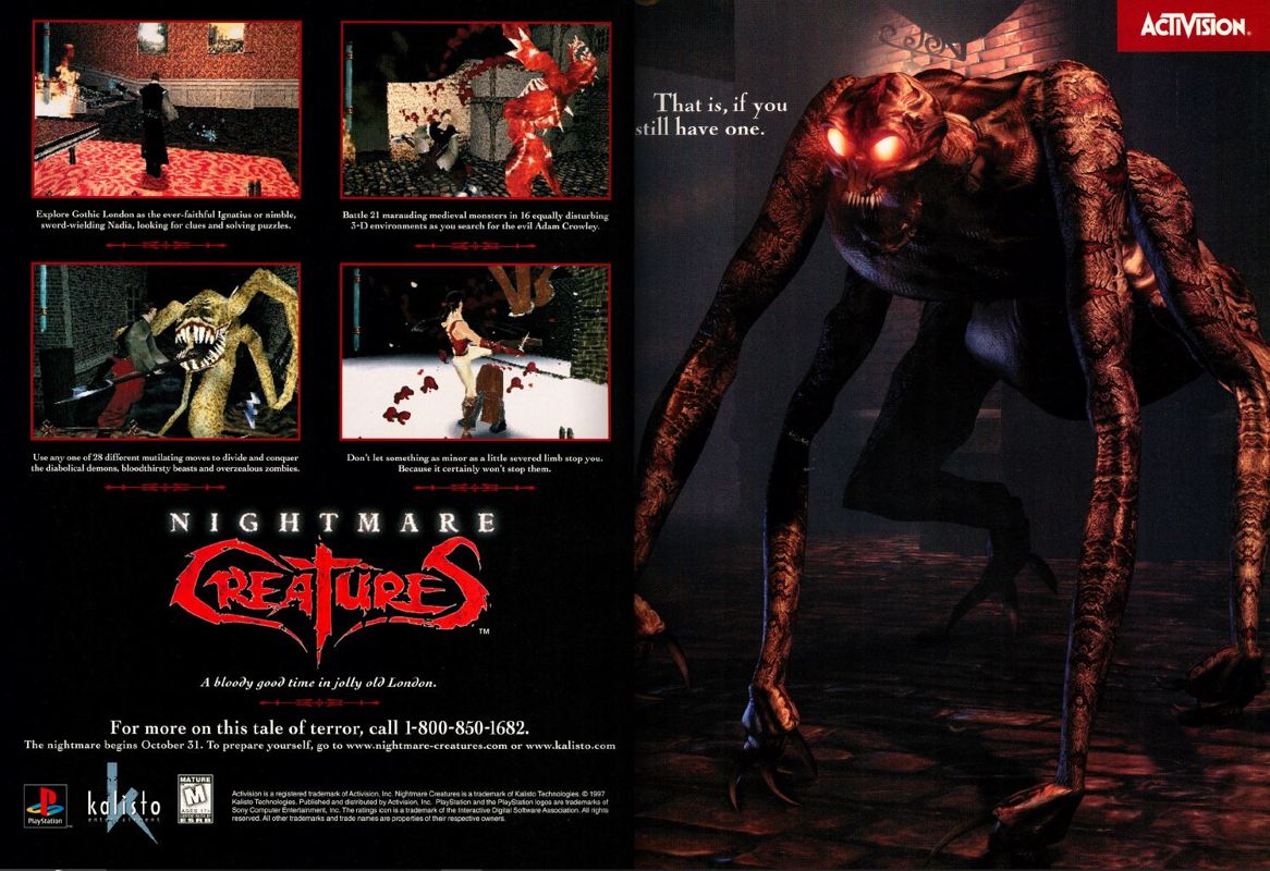 Nightmare Creatures Magazine Advertisement (Magazine Advertisements): Official U.S. PlayStation Magazine (United States), Volume 1 Issue 2 (November 1997)