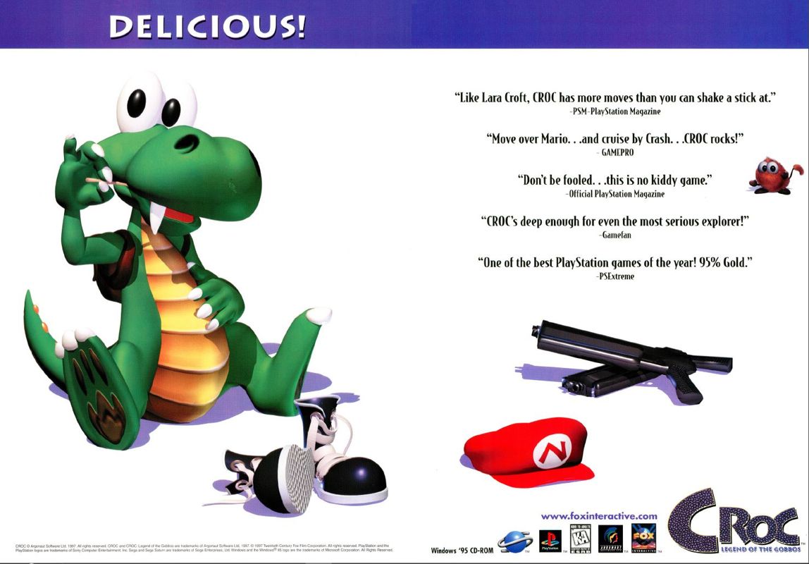 Croc: Legend of the Gobbos Magazine Advertisement (Magazine Advertisements): Official U.S. PlayStation Magazine (United States), Volume 1 Issue 3 (December 1997) Last 2 pages of a 3 page ad