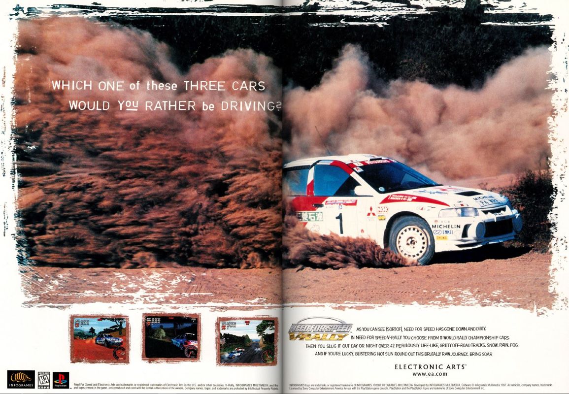 Need for Speed: V-Rally Magazine Advertisement (Magazine Advertisements): Official U.S. PlayStation Magazine (United States), Volume 1 Issue 4 (January 1998)