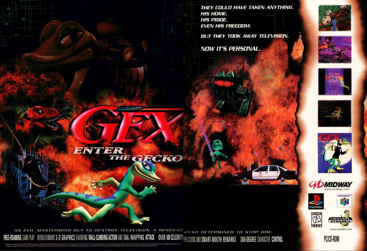 Gex: Enter the Gecko Magazine Advertisement (Magazine Advertisements): Official U.S. PlayStation Magazine (United States), Volume 1 Issue 5 (February 1998)