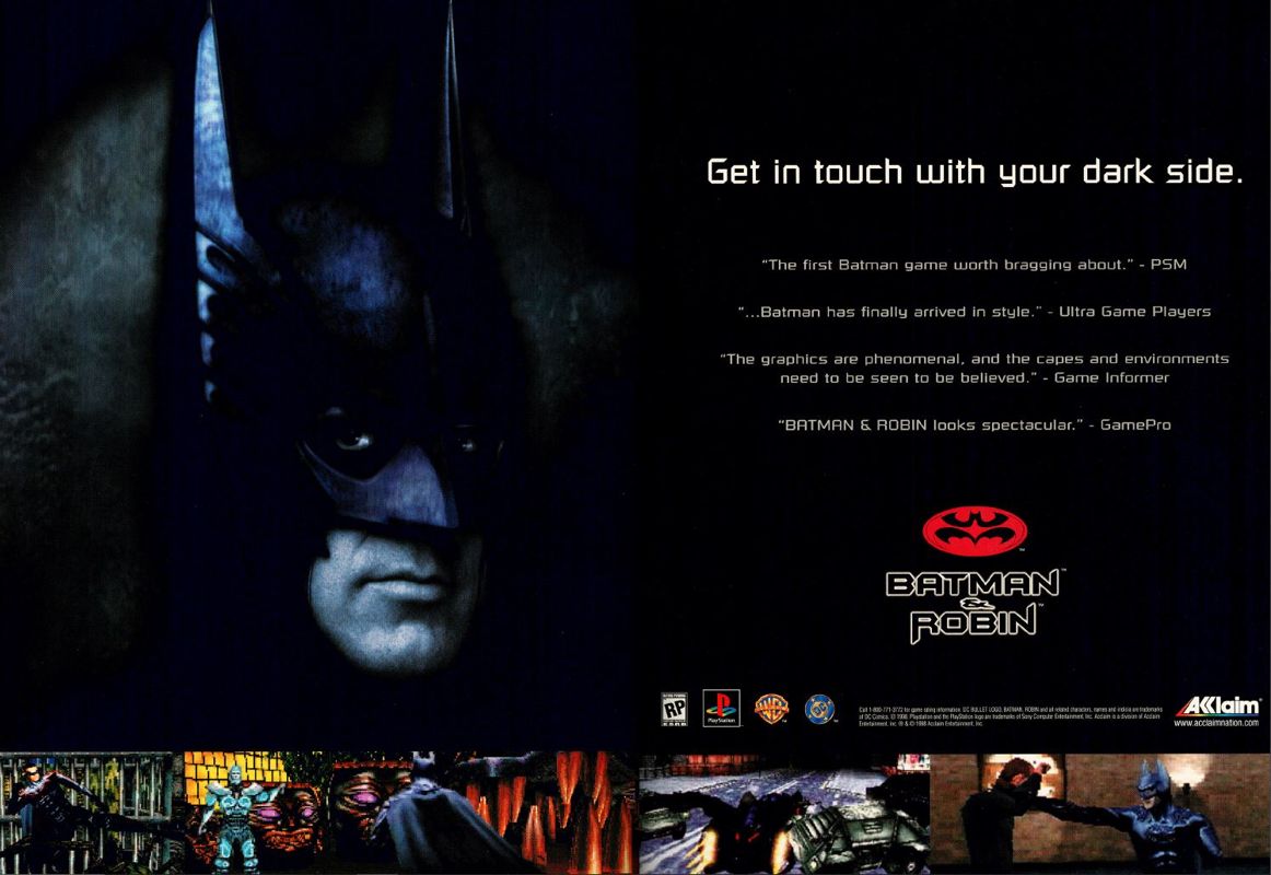 Batman & Robin Magazine Advertisement (Magazine Advertisements): Official U.S. PlayStation Magazine (United States), Volume 1 Issue 6 (March 1998)