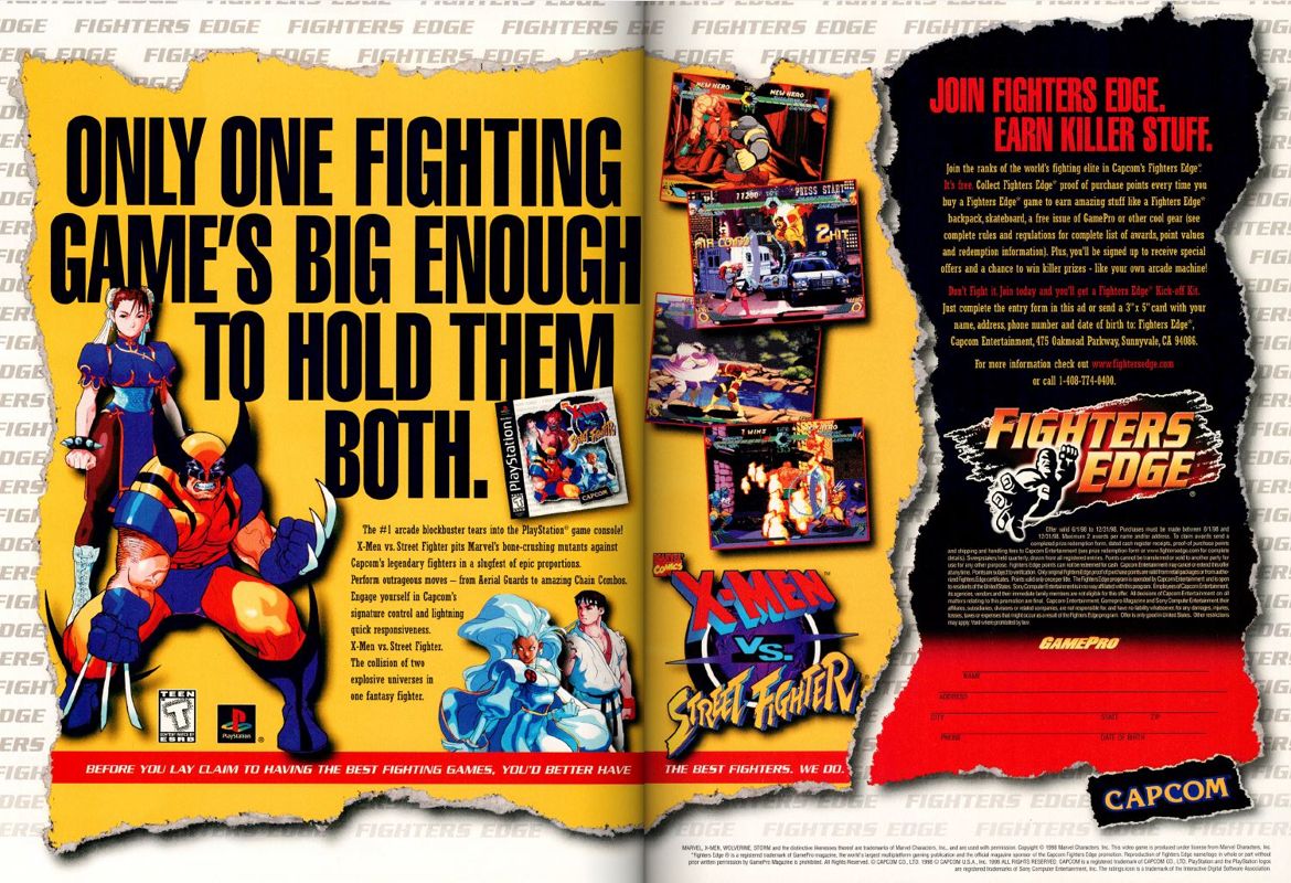 X-Men vs. Street Fighter Magazine Advertisement (Magazine Advertisements): Official U.S. PlayStation Magazine (United States), Volume 1 Issue 9 (June 1998)