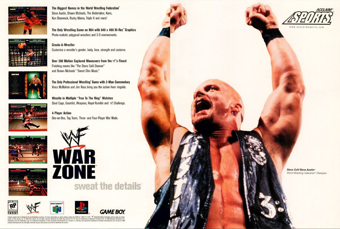 WWF War Zone Magazine Advertisement (Magazine Advertisements): Official U.S. PlayStation Magazine (United States), Volume 1 Issue 10 (July 1998)