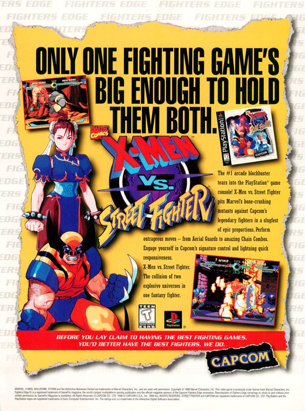 X-Men vs. Street Fighter Magazine Advertisement (Magazine Advertisements): Official U.S. PlayStation Magazine (United States), Volume 1 Issue 10 (July 1998)