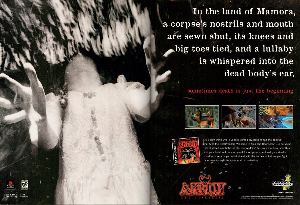 Akuji: The Heartless Magazine Advertisement (Magazine Advertisements): Official U.S. PlayStation Magazine (United States), Volume 1 Issue 11 (August 1998)