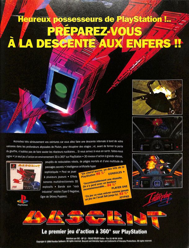 Descent Magazine Advertisement (Magazine Advertisements): Joypad (France), Issue 53 (May 1996)