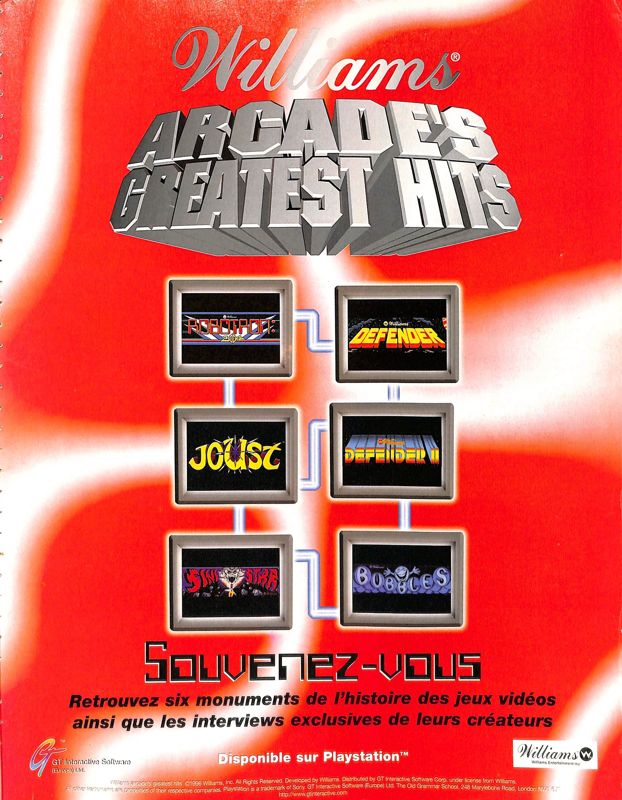 Williams Arcade Classics Magazine Advertisement (Magazine Advertisements): Joypad (France), Issue 54 (June 1996)