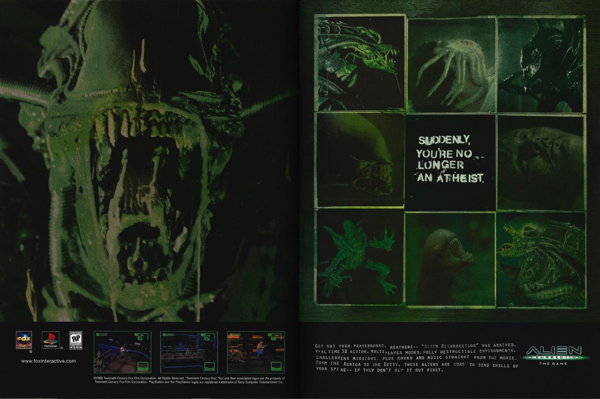 Alien: Resurrection Magazine Advertisement (Magazine Advertisements): Official U.S. PlayStation Magazine (United States), Volume 1 Issue 12 (September 1998)