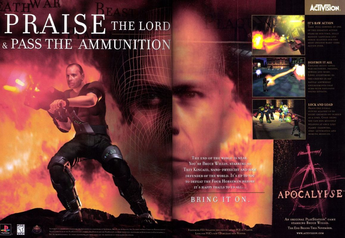 Apocalypse Magazine Advertisement (Magazine Advertisements): Official U.S. PlayStation Magazine (United States), Volume 2 Issue 2 (November 1998)