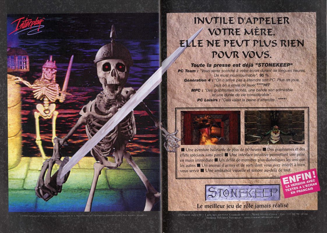 Stonekeep Magazine Advertisement (Magazine Advertisements): PC Player (France), Issue 029 (January 1996)