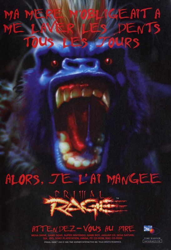 Primal Rage Magazine Advertisement (Magazine Advertisements): PC Player (France), Issue 024 (September 1995)