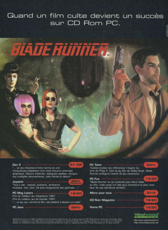Blade Runner Magazine Advertisement (Magazine Advertisements): PC Jeux (France), Issue 07 (February 1998)