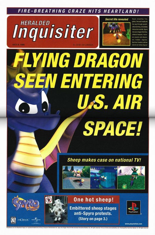 Spyro the Dragon Magazine Advertisement (Magazine Advertisements): Official U.S. PlayStation Magazine (United States), Volume 1 Issue 12 (September 1998)