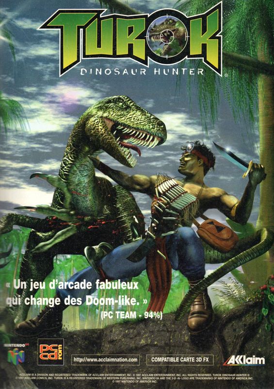 Turok: Dinosaur Hunter Magazine Advertisement (Magazine Advertisements): PC Jeux (France), Issue 06 (January 1998)