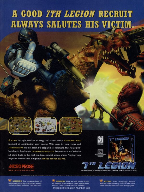 7th Legion Magazine Advertisement (Magazine Advertisements): PC Gamer (USA), Issue 11/1997