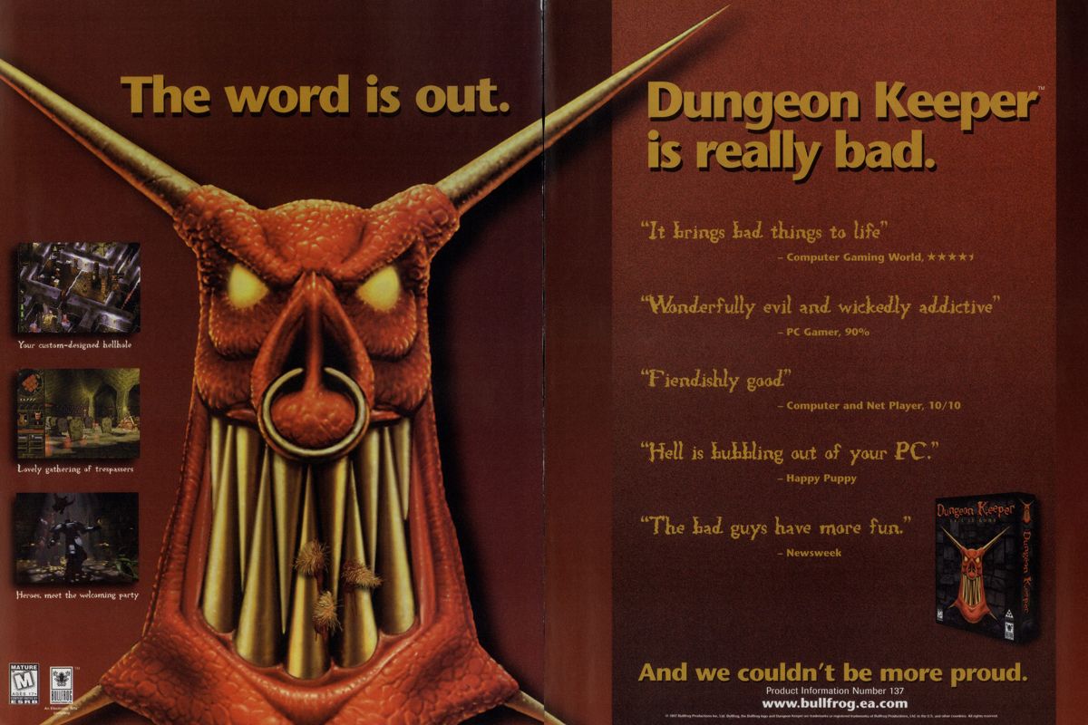 Dungeon Keeper Magazine Advertisement (Magazine Advertisements): PC Gamer (USA), Issue 11/1997