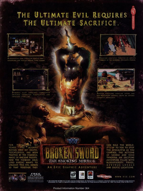 Broken Sword: The Smoking Mirror Magazine Advertisement (Magazine Advertisements): PC Gamer (USA), Issue 11/1997